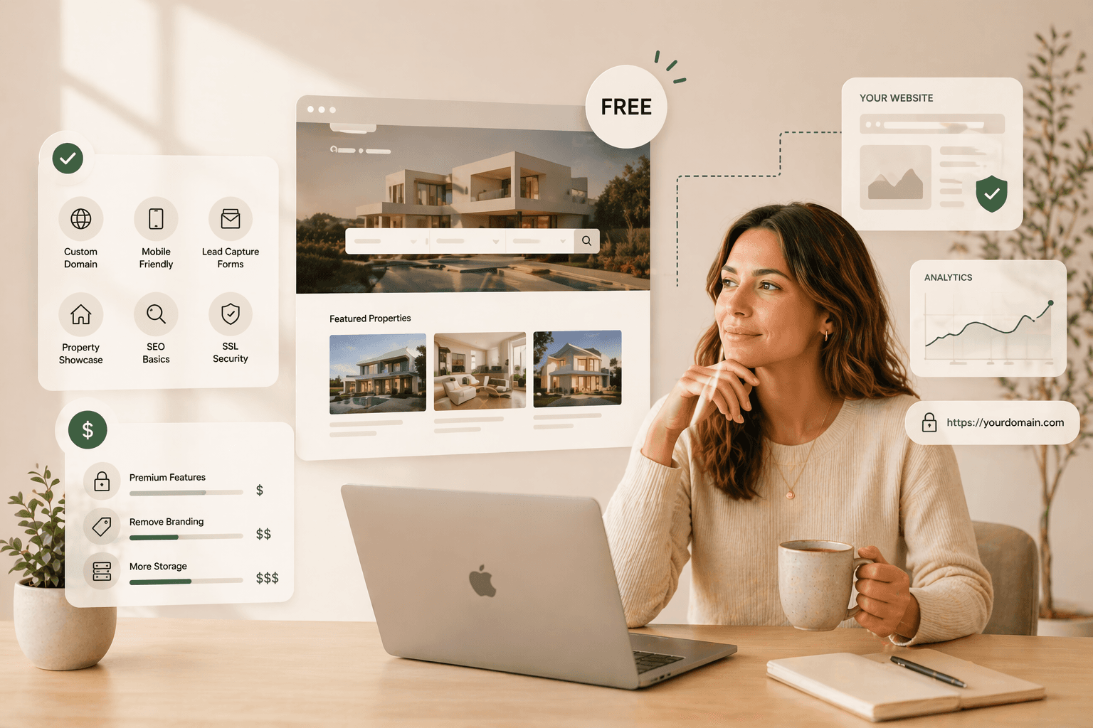 Pinova - Free real estate agent website in 2026: what you actually get (and what it costs later)