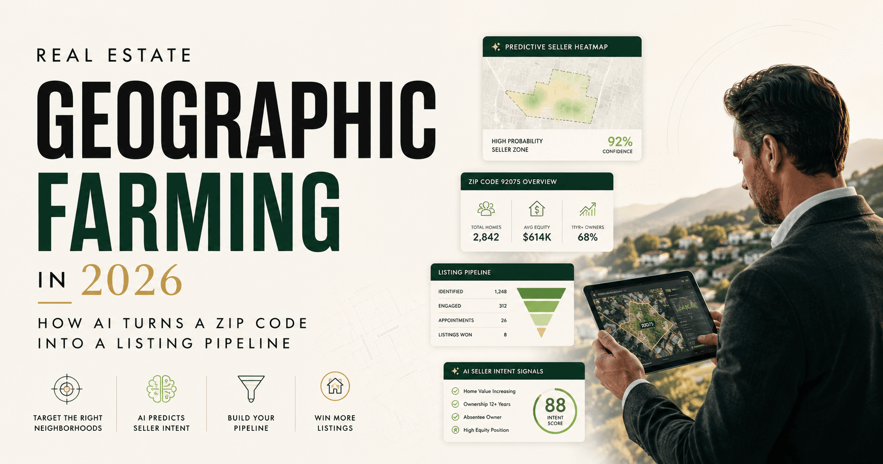 Pinova - Real Estate Geographic Farming in 2026: How AI Turns a Zip Code Into a Listing Pipeline