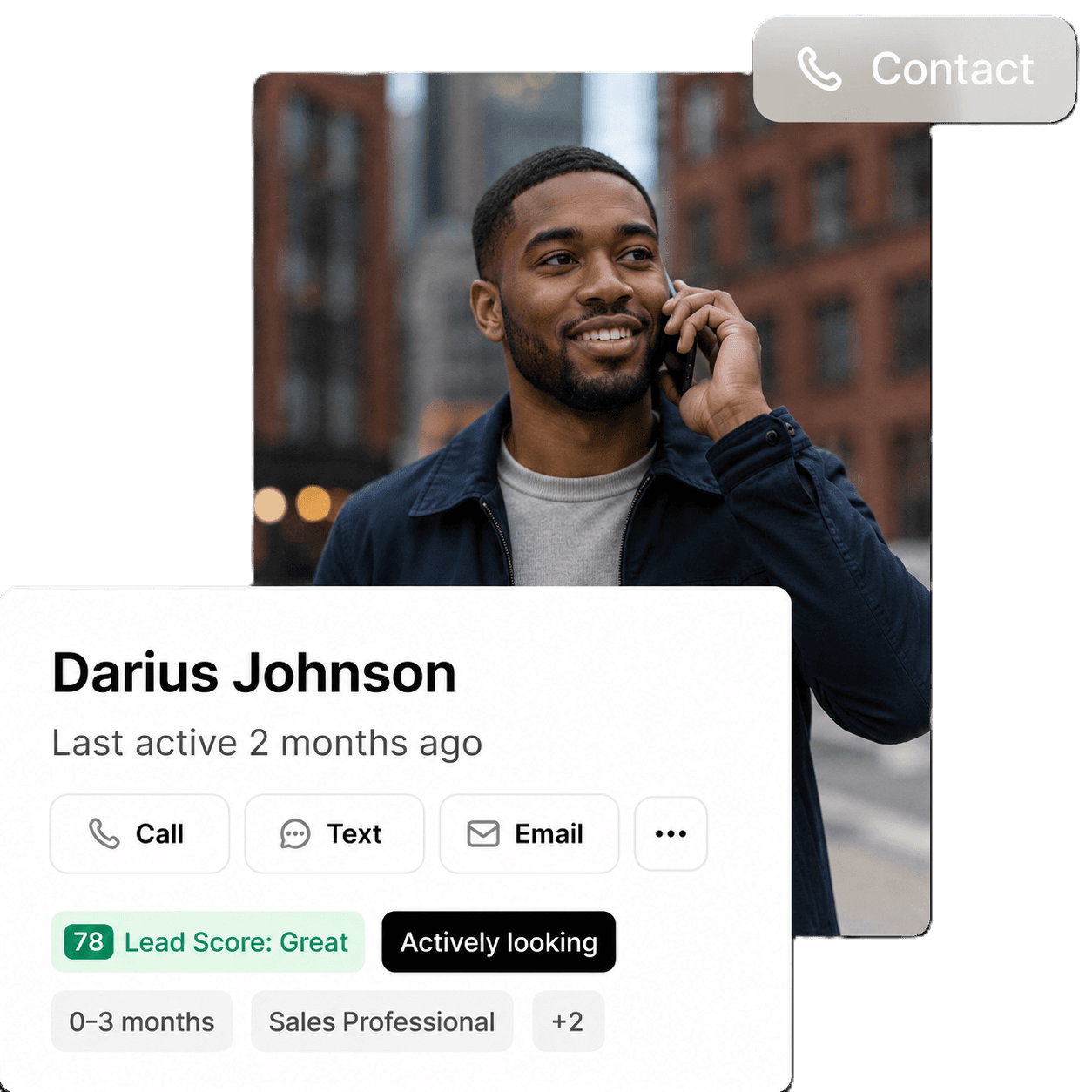 Pinova Smart Pipeline CRM interface showing AI-powered contact scoring and intent detection for real estate agents