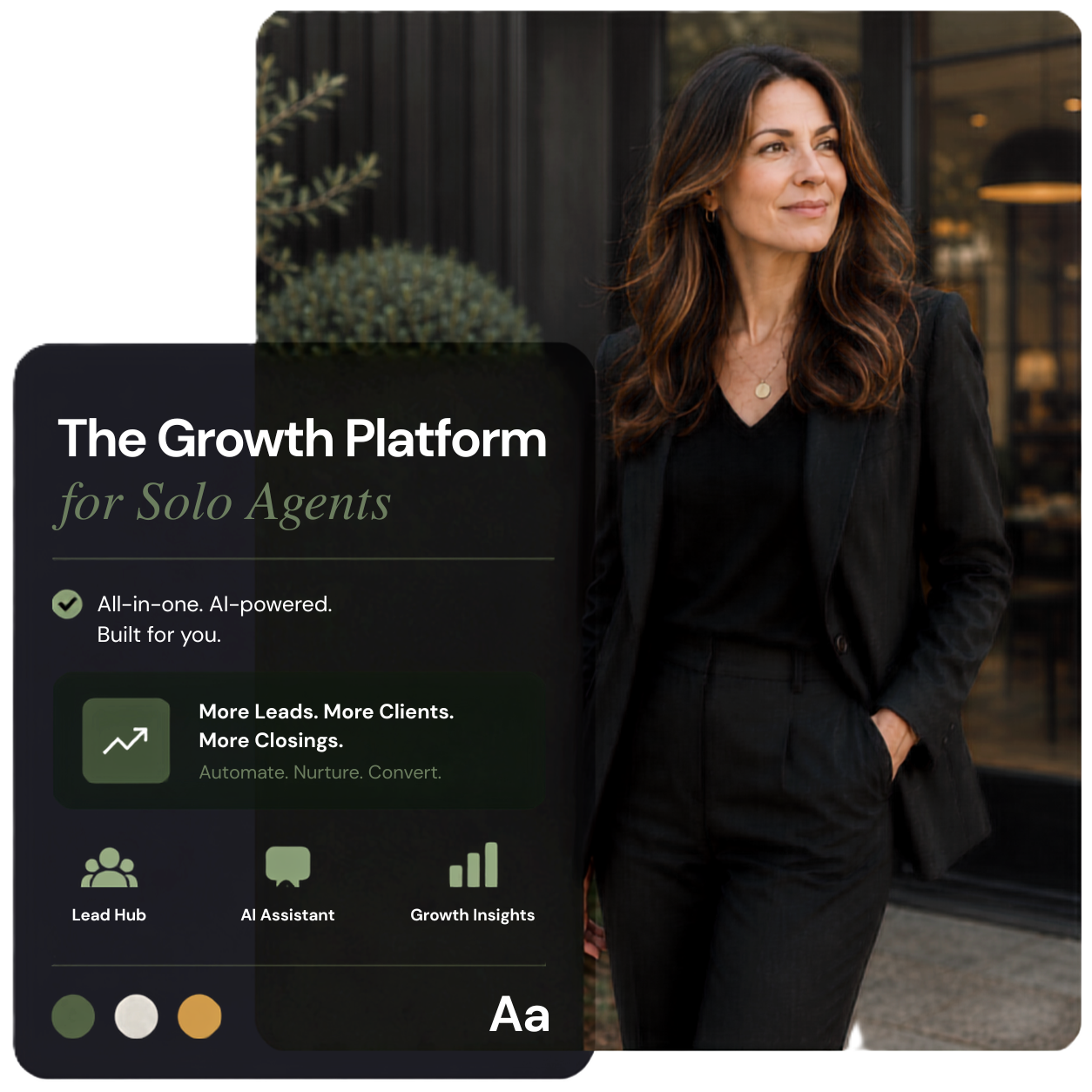 Confident real estate agent — the kind of presence Pinova builds for you