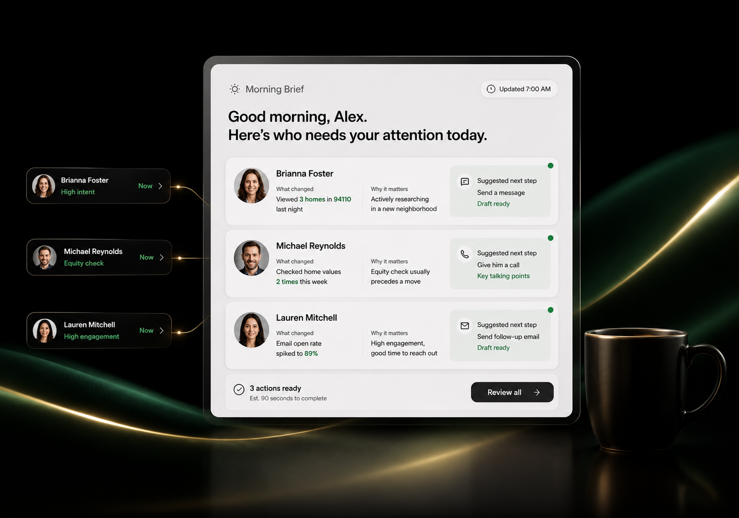 Pinova real estate CRM pipeline view with deal tracking and smart lists